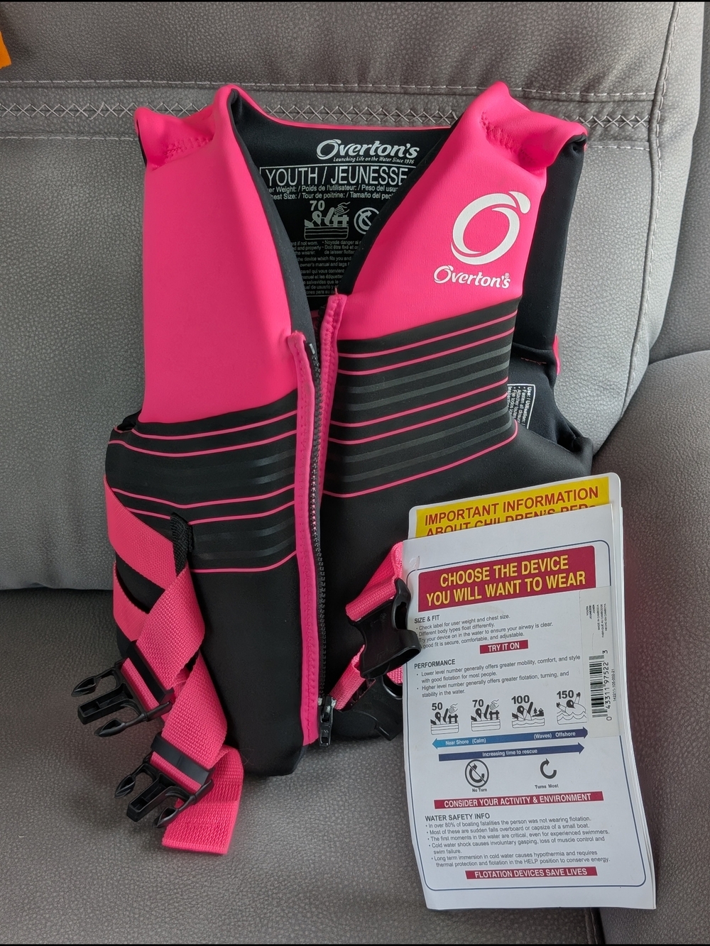 Overton's Youth Life Jacket - Pink & Black